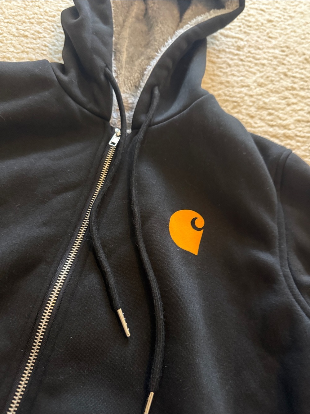 Carhartt Black Full-Zip Hooded Sweatshirt with Yellow Logos - Picture 2 of 3